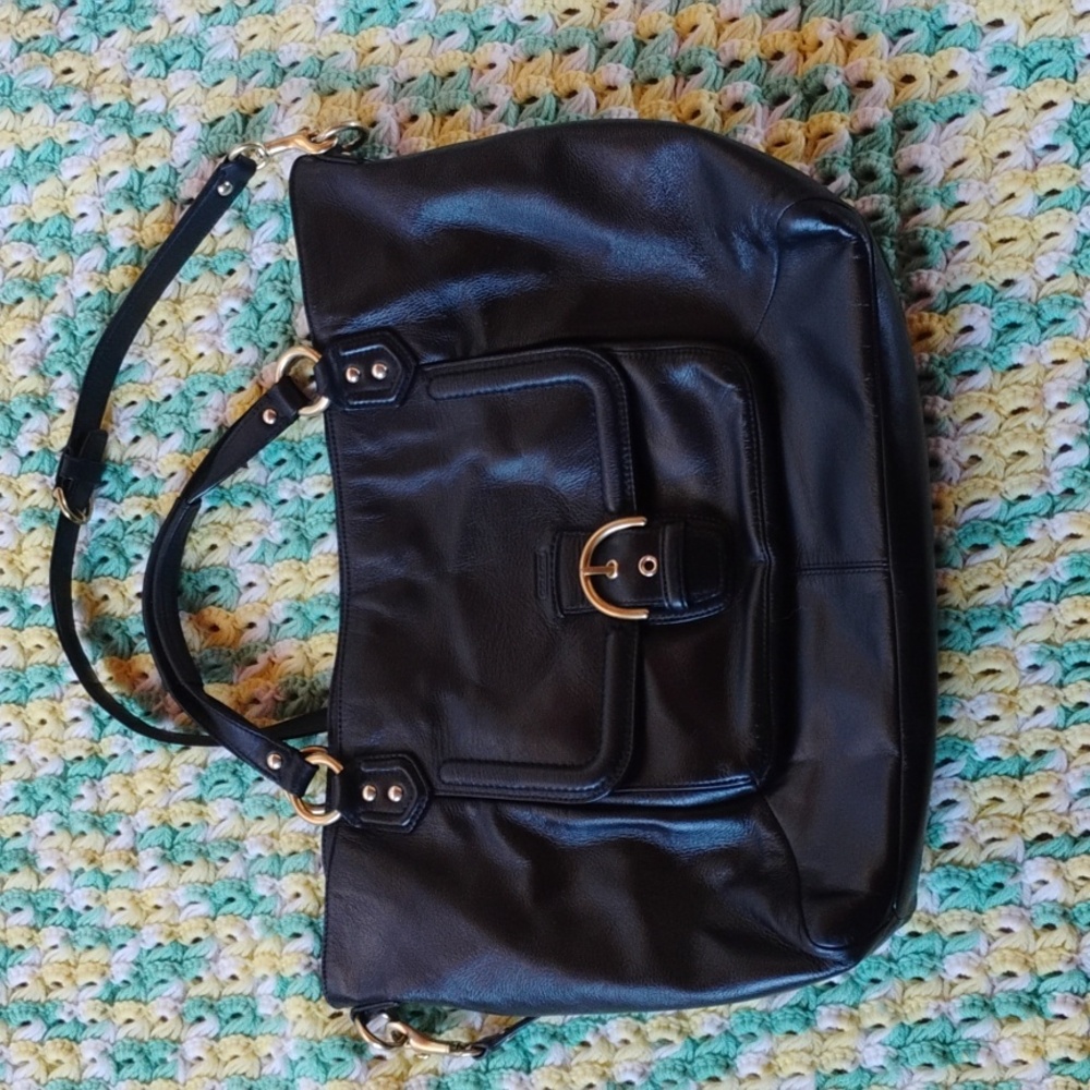 Coach Vintage Black Leather Tote/ messenger large Bag